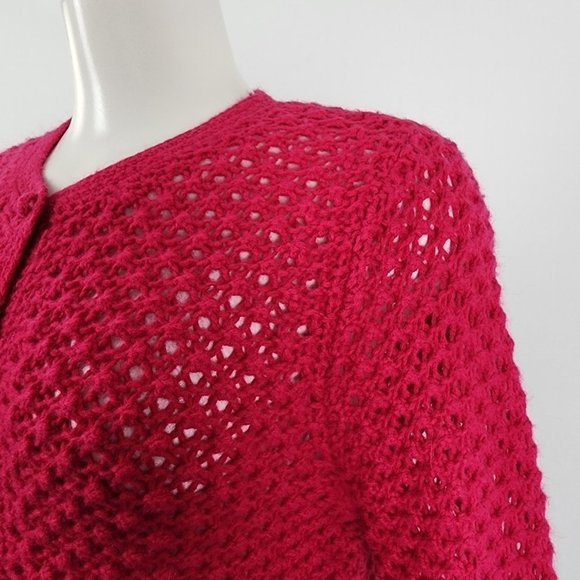 𝅺l.l Bean Pink Wool Angora Open Knit Cardigan Size S - Picture 3 of 12